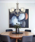 Farmhouse 24 Inch Five Light Chandelier With Clear Glass Shades, Adjustable Chain, Smoked Birch Finish in dining room