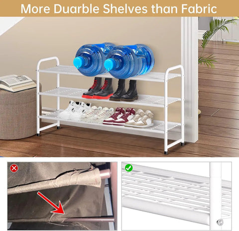 Level Up Your Space With This Heavy Duty Three Tier Shoe Rack Built Tough Metal Organizer Wide Stackable Storage Shelf In Crisp White Hits Different For Closets And Bedrooms
