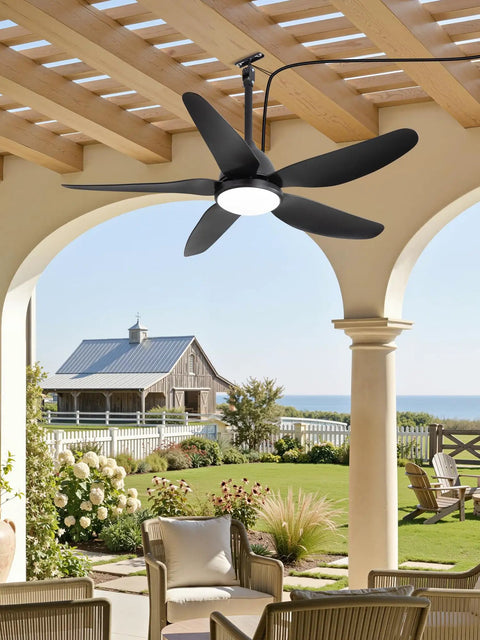 46 Inch Outdoor Ceiling Fan With Lights For Patio Gazebo IP65 Waterproof Remote Control 6 Speeds DC Motor Black Plug In