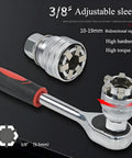 Adjustable Universal Socket Wrench For Ten To Nineteen Millimeter Nuts And Bolts Fits Three Eighths Inch Drive Ratchets And Power Drills