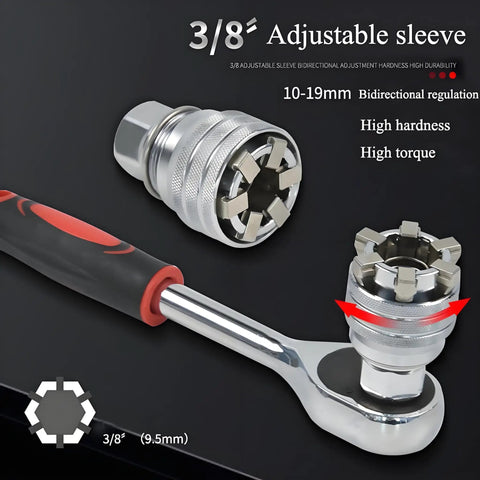 Adjustable Universal Socket Wrench For Ten To Nineteen Millimeter Nuts And Bolts Fits Three Eighths Inch Drive Ratchets And Power Drills