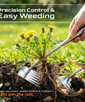 Heavy Duty Stainless Steel Weed Puller Tool For Gardens And Lawns, Deep Root Weed Remover, Hand Weeding Tool To Grab Dandelions, Crabgrass, Thistles, And More, Built Tough For Backyards, Flower Beds, And Seasonal Cleanup. Hand pulling dandelion root from lawn.