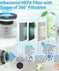 Infographic showing True HEPA Replacement Filter For RP-AP089W And RP-AP089B Air Purifier, 5 Stage Filtration System.