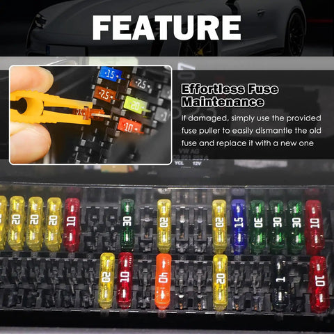 Feature of 120 Piece Car Fuse Kit With Tester And Puller, Multi Amp Blade Fuses Set Includes 35A 30A 25A 20A 15A 10A 7.5A 5A 3A 2A