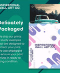 Inspirational Wall Art Co. packaging with teal classic truck print visible
