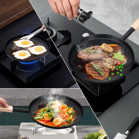 Preseasoned 8 Inch Frying Pan Skillet With Detachable Wooden Handle, Ultra Lightweight Griddle Pan For Camping And Indoor Outdoor Cooking, Black Finish For Backyard Sizzle And Easy Cleanup