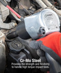 Mechanic using Deep 1/2 Inch Drive Metric Impact Socket Set, 14-Piece, 6-Point, High-Torque Chrome Moly Steel on engine
