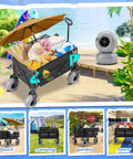 All Terrain Beach Wagon With 9 Inch Inflatable Tires, Heavy Duty Foldable Cart For Sand, 180L Cargo Space Displayed Outdoors