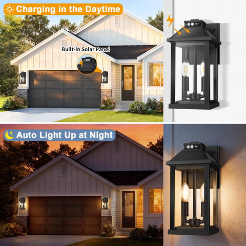 Rock Solid Solar Porch Light Outside With Smart Motion Sensor And Dusk To Dawn Auto Switch For Waterproof Garage Yard Gate And Front Door Security Zero Hassle Upkeep Outdoor Pathway Lamp during day and night