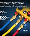 Close-up of Digital HVAC Manifold Gauge Set With Temperature Probes And Three Hoses For R134a R410a R32 R1234yf R454B