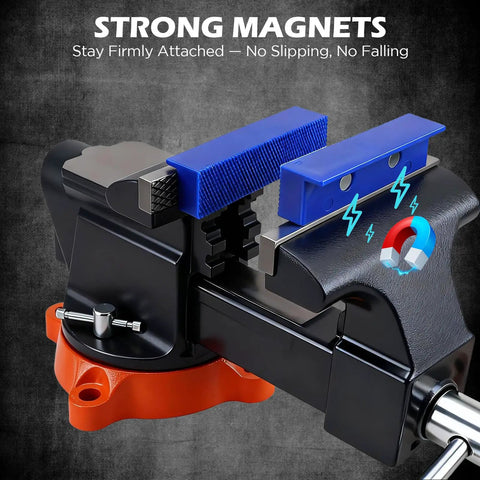 Two Piece 4.5 Inch Magnetic Vise Jaw Pads With Soft TPU Non Marring Covers And Waffle Grip on bench vise