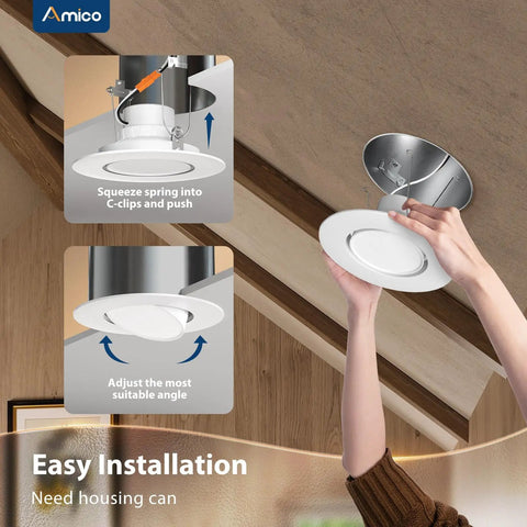 Six Pack LED Gimbal Downlights Recessed Can Lights Featuring Adjustable Swivel Eyeball Design With Sleek Metal Trim Perfect For Quick Retrofit Jobs And Home Setups Easy No Fuss Install Delivers A Dope Accent Glow For Any Room