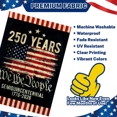 Celebrating 250th Anniversary USA Garden Flag For Outdoor Display Double Sided Waterproof Patriotic Yard Sign With Stars And Stripes 1776 2026 Semiquincentennial 4th Of July Decor showing premium fabric features with American flag design