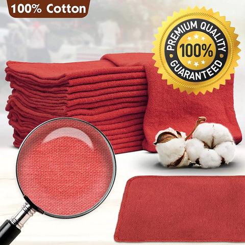 500 Pack 14x14 Shop Towels For Auto Mechanics 100 Percent Cotton Lint Free Commercial Grade Red Rags stacked
