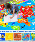 Child drawing on Interactive World Map Kids Rug for Playroom and Classroom 110 By 78.7 Inches Educational Geography Carpet