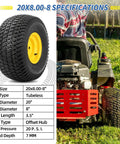 20x8.00-8 Lawn Mower Tires and Wheels 2 Pack Tubeless 4 Ply 3.5 Inch Offset Hub 3/4 Bore Keyway Replacement for Riding Tractor Mower