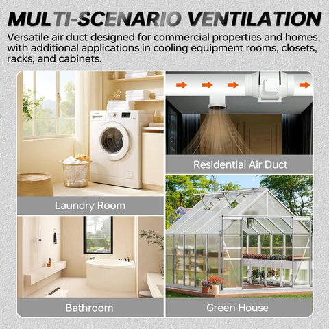 Multi-scenario ventilation with 8Ft Flexible Aluminum Dryer Vent Hose 4 Inch Duct For Laundry, Bathroom, Residential, Greenhouse use.