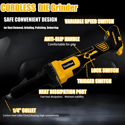 Killer Cordless Die Grinder Engineered To Ride On Popular 20V Packs with variable speed switch and anti-slip handle for easy use.