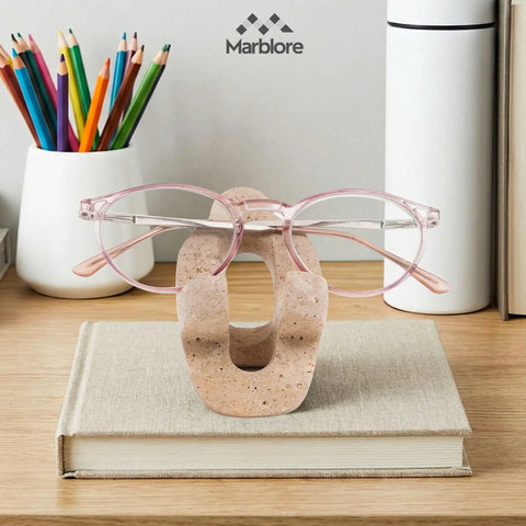 Travertine Marble Cell Phone Stand And Desk Organizer 4 Inch Key And Sunglass Holder Pen And Pencil Stand For Office And Home Desk Decor Natural Stone Accessory For Slick Organization with glasses
