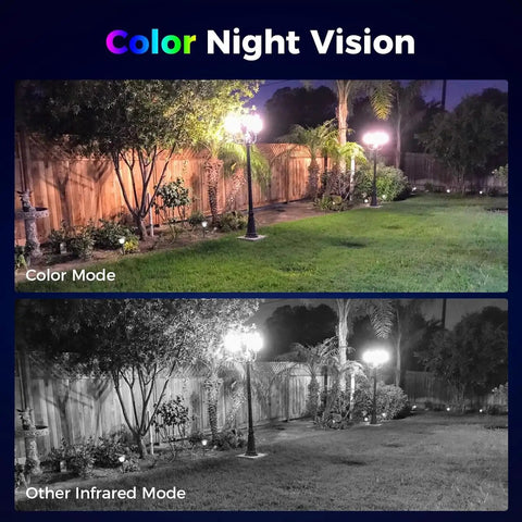 Comparison of color night vision and infrared mode in a garden using 4K PoE PTZ Security Camera System With Auto Human Tracking