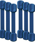 Six Pack Dark Blue Child Safety Strap Locks For Cabinets And Drawers, Kitchen, Fridge, Toilet And Furniture, showing full set