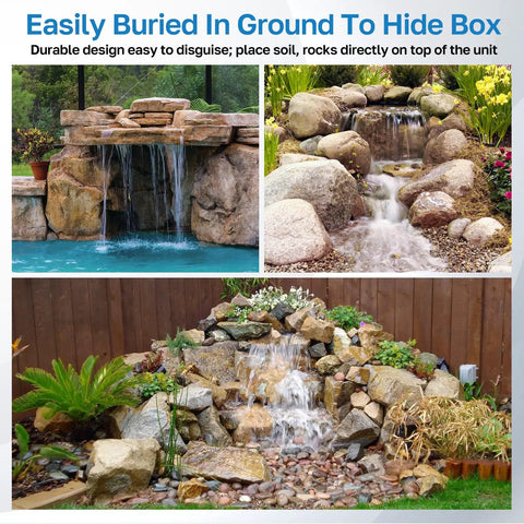 Pond Waterfall Spillway Kit With 1200GPH Pump, 10 Ft Corrugated Tubing, Filter Media, and Spillway for Outdoor Pondless Waterfall