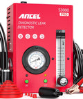 Pro Grade Automotive Smoke Machine With Built In Air Pump And Pressure Gauge For Easy Leak Detection In Vacuum, Fuel, EVAP And Engine Systems, A Complete Car Leak Testing Tools Kit For Fast Results, red unit with accessories.
