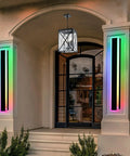 Outdoor Pendant Light Black Finish With Clear Glass, 1 Light Exterior Hanging Ceiling Lantern With Elongated Crisscross Frame.
