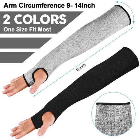 Level 5 Cut Resistant Arm Sleeves With Thumb Hole 18 Inch Long For Gardening And Farm Work 6 Pairs Black And Gray
