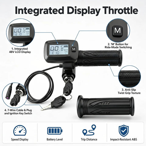 Electric Dirt Bike Throttle With 48V LCD Display And M Button For Soleil 01 Ebike, Integrated Throttle Display, Only Fits Soleil 01 Models, Teen Rider Accessories For A Ride-Ready Dope Dirt Bike Experience