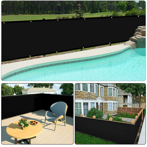 Outdoor Balcony Privacy Screen For Fences 3 By 16 Feet UV Resistant Shade Cover With Ties Durable HDPE Black on patio and garden