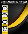 Installation steps for Fat Bike Tire Liner For Mountain Bikes Puncture-Resistant Protector, showing yellow liner inside tire.