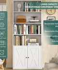 Top Shelf Industrial Farmhouse Bookshelf With Cabinet Doors And Open Shelves Floor Standing Storage Tower Display Rack For Home Office Or Living Room White Six Tier Bookcase showcasing books and decor with stylish cabinet