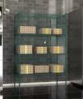 Built Tough Green Epoxy Wire Mesh Security Cage Kit With Heavy Duty NSF Listing For Commercial Walk Ins And Restaurants, 24 By 48 By 74 Inches with stacked boxes.