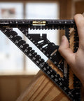 MACH-1 Smart Mark Rafter Square With Level Vial For Fast Accurate Layouts 7-1/4 Inch Johnny Square in use on wood beam