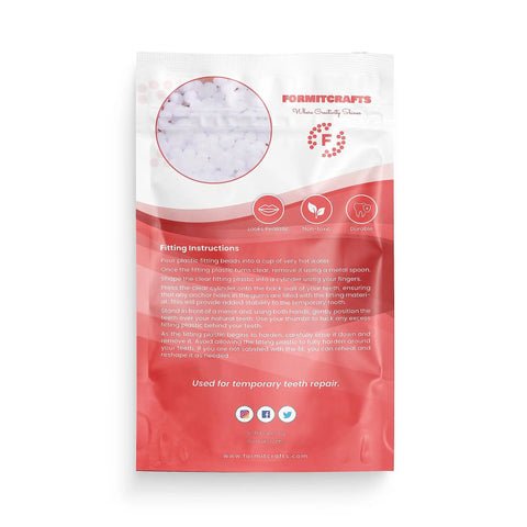 Rear packaging of Thermoplastic Tooth Repair Beads For DIY Filling Moldable Dental Beads For Chips And Cracks Realistic Look 20g