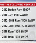 List of compatible vehicles for Front Wheel Hub Bearing Assembly with ABS Sensor Cable, 2011-2019 Dodge and Ram 1500 2WD 4WD