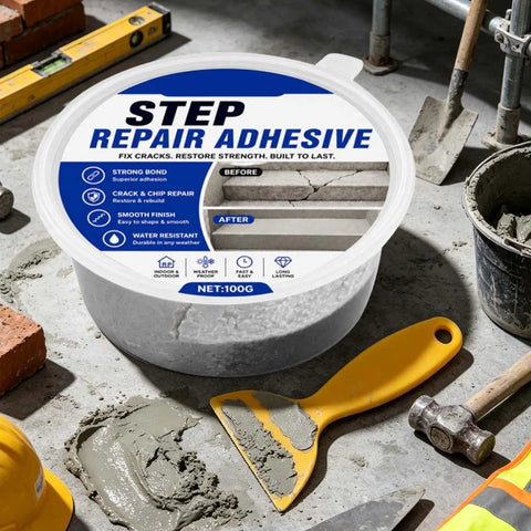 Heavy Duty Concrete Crack Filler For Outdoor Patios And Floors Joint Repair Glue in a 100G container on a work surface.