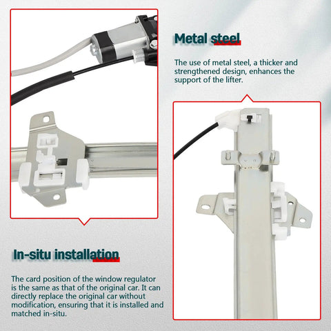 Heavy Duty Power Window Regulator With Motor Assembly Fits Chevrolet Spark And Spark EV 2013 To 2015 Front Left Side close-up of metal components