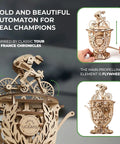 Automaton Cyclist Wooden Mechanical 3D Puzzle Kit With Flywheel Motion DIY No Glue Model 189 Parts Ages 14 And Up Realistic Pedaling Action Adjustable Weight Ready To Display Craft For Curious Builders, wooden cyclist model on display