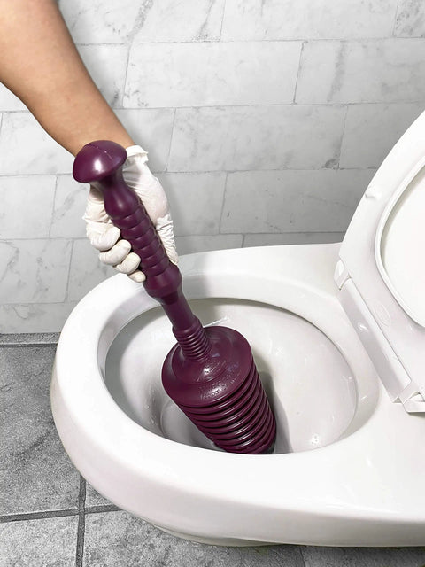 Heavy Duty All Purpose Plunger With Smart Air Release Valve And Eight Cup Capacity For Knocking Out Nasty Clogs In Toilets Kitchen Sinks Bathtubs And Garbage Disposals Top Shelf Plumbing Tool in toilet.