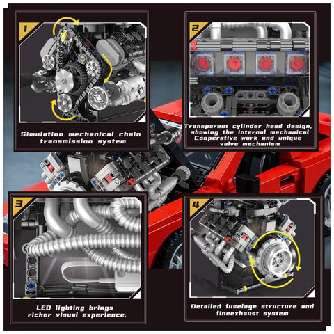 8 Cylinder Visible Engine Kit With App Controls, transparent housing, piston motion, luminous tubes, car engine model parts