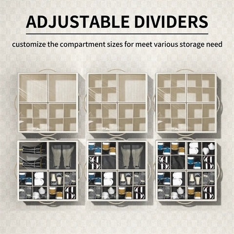 Foldable Closet Shoe Organizer Set, 2 Pack With Adjustable Dividers And Clear Cover, showing customizable compartments for storage