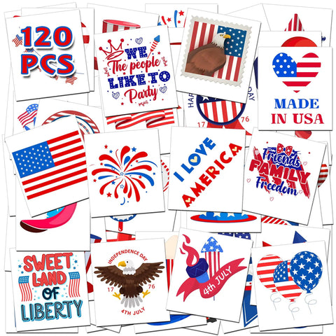 120 PCS USA flag temporary tattoos for 4th Of July Women Outfit Set with fireworks, eagle, Statue of Liberty, patriotic symbols