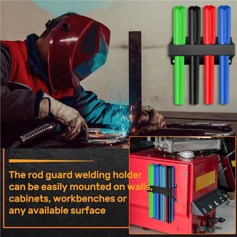 Tig Rod Organizer Wall Mount Welding Rack For Home Shop Iron Storage Shelf with Efficient Slot System mounted on red cabinet.