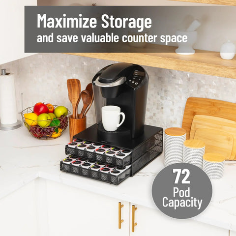 Two Drawer Coffee Pod Organizer With Removable Dividers Fits Up To 72 Pods Or Mix Of Pods And Office Essentials, Black