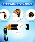 Heavy Duty Regulator And Octopus Hose Holder Clip For Diving With 7 Pound Capacity, Non Magnetic Gold Finish displayed in key features.