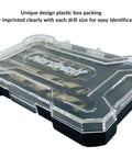 5-Piece M35 Cobalt HSS Left Hand Drill Bit Set With 1/4 Inch Hex Shank For Screw Extractors in transparent storage case