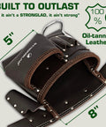 Close-up of 6 Pocket Oil Tanned Leather Tool Belt For 29 To 46 Inch Waists, showing durable riveted construction and pockets layout.