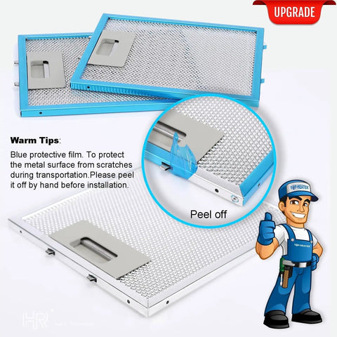 Upgraded W10169961A Universal Fit Aluminum Range Hood Filter Replacement 10.5x12 Inch showing blue protective film